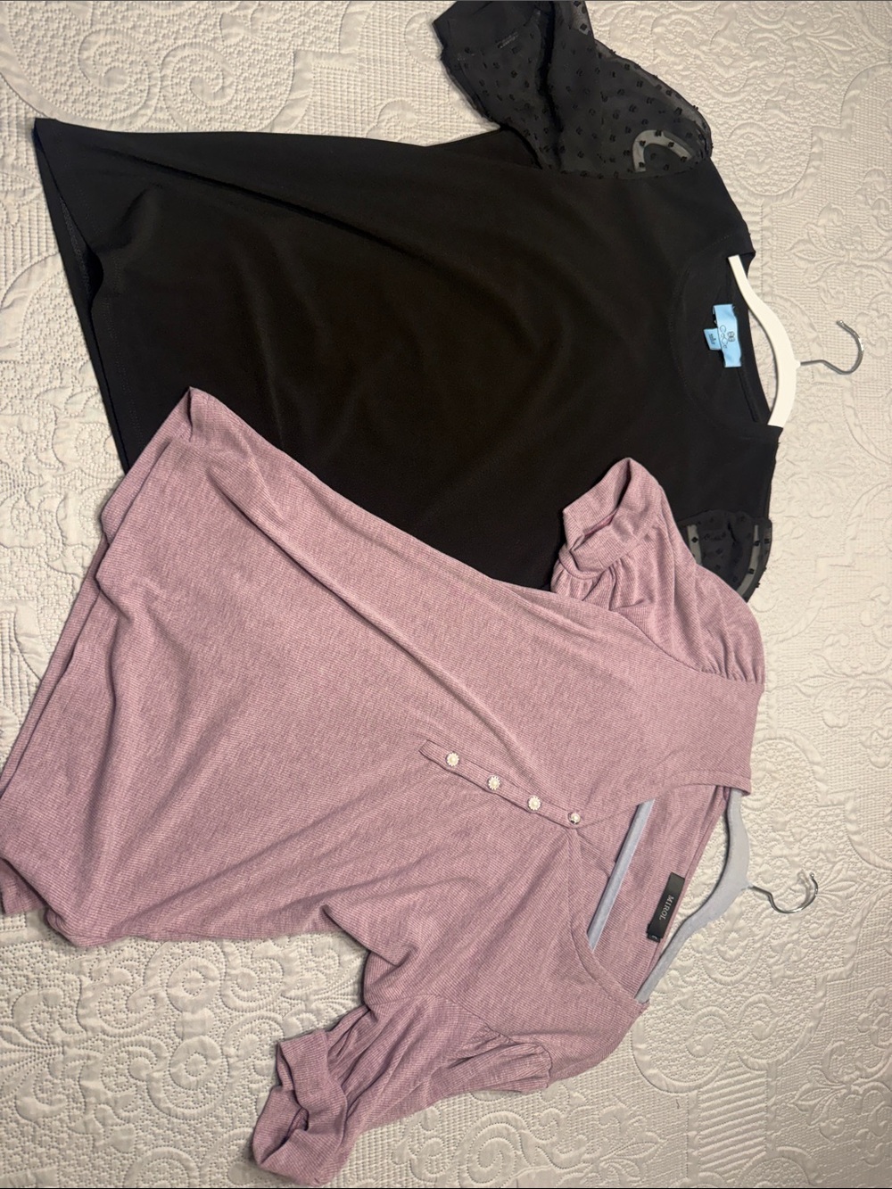 CeCe Black Puff Sleeve Top and Mirol Lilac Knit Top